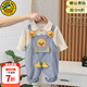 G.duck小黃鴨兒童套裝男女童背帶褲春秋季一歲寶寶衣服嬰幼兒菠蘿褲 ZQ251220 藍色 尺碼7-11月(建議寶寶75-85cm 80