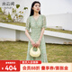 水云間綠色v領(lǐng)碎花連衣裙女2025夏季新款多巴胺度假風(fēng)中長(cháng)款雪紡連衣裙 豆沙綠花 L