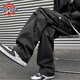 NEW OR MODE工裝沖鋒褲男款春秋季機能傘兵美式闊腿褲子百搭寬松直筒休閑長(cháng)褲 黑色 2XL