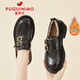 富貴鳥(niǎo)女鞋冬季新款百搭加絨淺口媽媽鞋加厚英倫風(fēng)樂(lè )福鞋女一腳蹬套腳鞋 黑色（加絨） 37