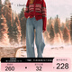 三彩2025冬季新款加絨牛仔褲高腰寬松闊腿褲長(cháng)褲女