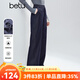百圖（betu）女裝2025年冬季新款休閑褲抓絨仿牛仔撞色跡線(xiàn)松緊腰褲子2510X03 深牛仔藍 L
