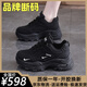 品牌女鞋秋冬季運動(dòng)休閑鞋女老爹鞋加絨厚底小個(gè)子內增高鞋跑步鞋 黑色【K610-1】 39
