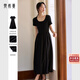 梵希蔓修身U領(lǐng)短袖連衣裙夏季新款法式顯瘦赫本風(fēng)長(cháng)裙 黑色   S   