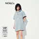 MO&Co.牛仔連衣裙夏鹽系淺藍棉質(zhì)寬松附印花絲巾MBE2DRS011 牛仔藍色 XS /155