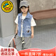 G.duck兒童馬甲春秋2025新款韓版男童坎肩男寶寶背心上衣牛仔外套馬夾潮 淺藍色 110 （建議身高100cm 4-5歲）cm