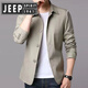 JEEP SPIRIT吉普春秋季男士商務(wù)休閑夾克西裝中青年純色翻領(lǐng)薄款韓版修身風(fēng)衣 淺灰色1048 M 【建議98-118斤】