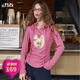 妖精的口袋「寵你沒(méi)商量」修身連帽長(cháng)袖t恤女2025秋季新款抽褶減齡印花上衣 兔子粉紫色 L