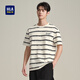 海瀾之家（HLA）短袖T恤男撞色條紋字母繡花時(shí)尚圓領(lǐng)短袖男HNTBJ2J153A 米杏條紋F3 XL 180/96A 推薦151~164斤