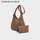 CHARLES&KEITH25冬新品復古通勤絨面大容量托特包新年禮物送女友CK2-40782726-1 Mocha Brown摩卡棕 L