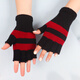 鉆后半指毛線(xiàn)手套露手指冬天保暖工作半指手套女擋風(fēng)彈力半截無(wú)指針織 黑紅[1雙] 均碼