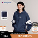 Champion冠軍衛衣女秋季新款韓系甜美少女感粉色連帽加絨加厚拼色上衣 深藍色 M