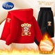 迪士尼（Disney）男童馬年冬裝外套中大童套裝2025加絨紅色兒童新年衣服拜年服薄絨 【加絨外套裝】紅色向上馬+黑褲 120 (L碼 建議25-37斤)