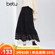 百圖（betu）女裝2025年冬季新款半身裙高級感拼接蕾絲邊蛋糕裙裙子女2510X02 黑色 M