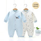 嬰詩(shī)拉貝 嬰兒連體衣純棉寶寶夾棉哈衣新生兒爬爬服秋冬加厚保暖嬰童衣服 2件對開(kāi)保暖-手板藍色+碎花藍色 80cm (9-12個(gè)月18-22斤)