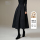晚白【新品】黑色顯瘦a字半身裙冬款百搭顯瘦保暖羊毛大擺半裙 深灰色 L