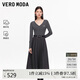 VEROMODA連衣裙2025秋季新款含綿羊毛桑蠶絲拼接可拆腰帶針織裙325346019