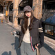 哈魯迪短款針織拼接羽絨棉服女2025冬季新款韓系學(xué)院風(fēng)百搭保暖棉衣外套 黑色 XL （105-120斤）