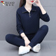 啄木鳥(niǎo)翻領(lǐng)運動(dòng)長(cháng)袖套裝女春秋冬新款時(shí)尚休閑減齡大碼兩件套 寶藍 3XL