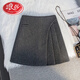 浪莎高級感灰色加厚毛呢a字半身裙秋冬2026新款高腰不規則百褶裙短裙 灰色/有里布 XL 116-130