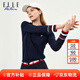ELLE ACTIVE 純棉柔軟舒適長(cháng)袖T恤女裝初秋時(shí)尚氣質(zhì)袖口撞色百搭圓領(lǐng)打底衫女 藏青色【建議拍大一碼】 2XL