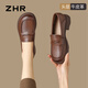 ZHR頭層牛皮樂(lè )福鞋女學(xué)院風(fēng)粗跟單鞋女舒適百搭厚底皮鞋女KL01棕色37