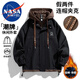 NASA MARVEL夾克男秋冬季連帽假兩件外套加絨加厚防風(fēng)寬松情侶裝 黑色加絨 XL