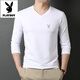 花花公子（PLAYBOY）長(cháng)袖T恤男士純色全棉汗衫雞心V領(lǐng)上衣百搭打底衫外穿秋衣男裝衣服 5502白色 XL 175/115(130-150斤)