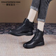 縈妃公主（YINGFEIPRINCESS）品牌女靴2026秋新款馬丁靴女真皮平跟英倫短靴軟底系帶高幫棉皮鞋 黑色 38