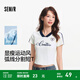 森馬（Semir）涼感T|短袖T恤女短款撞色V領(lǐng)夏季2025新款字母修身上衣運動(dòng)風(fēng) 本白10102 M