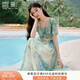 香影海邊度假暈染連衣裙女2025夏季新款民族風(fēng)波西米亞v領(lǐng)雪紡裙 綠花 連衣裙  L 165/88A/110-125斤