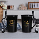 布丁瓷藝  1314情侶對杯創(chuàng  )意馬克杯男女士水杯咖啡杯帶蓋勺喝茶陶瓷杯子 1314亮光黑色金字款對杯