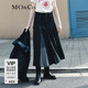 MO&Co.春秋雙袋蓋高腰長(cháng)款A字壓褶黑色牛仔半身裙摩安珂 牛仔黑色 M 165