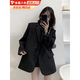 渠辰西裝外套女士正裝女西服黑色西裝外套女男女韓版寬松春秋面試答辯 黑色【自帶墊肩，抗風(fēng)抗皺】 L