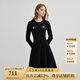 Scofield小香風(fēng)女裝法式輕奢圓領(lǐng)收腰氣質(zhì)黑色長(cháng)袖連衣裙 黑色 L 170