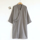貓人（MiiOW）春夏薄款純棉浴袍男中長(cháng)款日式和風(fēng)睡袍開(kāi)衫浴衣汗蒸服大碼加肥 灰色純棉紗布袍 L 160-185斤