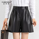 法貝莎品牌真皮短褲女秋冬新款高腰寬松綿羊皮顯瘦時(shí)尚百搭休閑褲 黑色 L （2尺1或27）