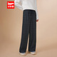 IEF/愛(ài)依服褲子2025冬季新款韓版休閑運動(dòng)風(fēng)加絨保暖格子闊腿褲 藏藍 S