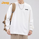 JEEP重磅純棉長(cháng)袖t恤男士2026春秋白色圓領(lǐng)寬松百搭打底上衣體恤男款