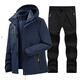 森州狼爪沖鋒衣褲男女套裝冬季加絨保暖三合一內膽可拆卸三件套可定制LOGO 男深藍+黑褲 （內膽+外套）+加絨褲 2XL