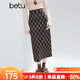 百圖（betu）女裝2025年冬季新款半身裙高級感氣質(zhì)格紋后開(kāi)叉高腰裙子2510T74 咖色格 M