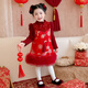 丹鳥(niǎo)王女童洋氣冬裝中式加絨拜年服喜慶旗袍連衣裙女寶寶國潮新年裝裙子 紅色鶴舞祥云旗袍裙+打底衣 140 碼