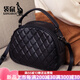 袋鼠女包新年新款潮時(shí)尚手提斜挎兩用小包包女百搭真皮菱格單肩小圓包 黑色