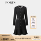 PORTS女裝2025秋新款釘珠裝飾黑色醋纖連衣裙ALQ9D028TWB037 黑色 6