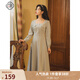固執（OBSTINATE）【清倉價(jià)】復古格子連衣裙女秋新款日常氣質(zhì)顯瘦方領(lǐng)中長(cháng)款A字裙 灰藍 M