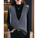 孜茜 韓版寬松女V領(lǐng)羊毛馬甲慵懶范無(wú)袖毛衣外搭坎肩純羊毛針織背心 深灰色 L