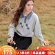 百圖（betu）女裝2025年秋季新款衛衣趣味撞色字母繡花牛仔拼接上衣女2509T59 灰色 M