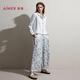 愛(ài)慕（Aimer）26新品新中式印花家居翻領(lǐng)開(kāi)衫長(cháng)袖長(cháng)褲家居套裝睡衣女氣質(zhì)優(yōu)雅 灰色印花YH5 M 165