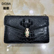 雕霸（DIAOBA）鱷魚(yú)皮頭骨蛇頭單肩包女士休閑百搭真鱷背骨皮斜跨包時(shí)尚潮流女包 黑色 21.5-13-7