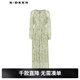 S.DEER圣迪奧夏季連衣裙女裝高級感氣質(zhì)風(fēng)琴褶印花長(cháng)袖碎花裙 S243Z1205 淺青/46 M 165